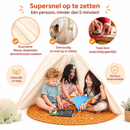Kinder tipi tent – speeltent voor binnen & buiten (2–3 Kinderen)