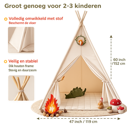 Kinder tipi tent – speeltent voor binnen & buiten (2–3 Kinderen)