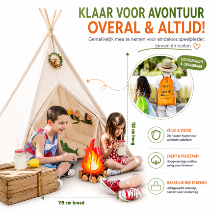 Kinder tipi tent – speeltent voor binnen & buiten (2–3 Kinderen)