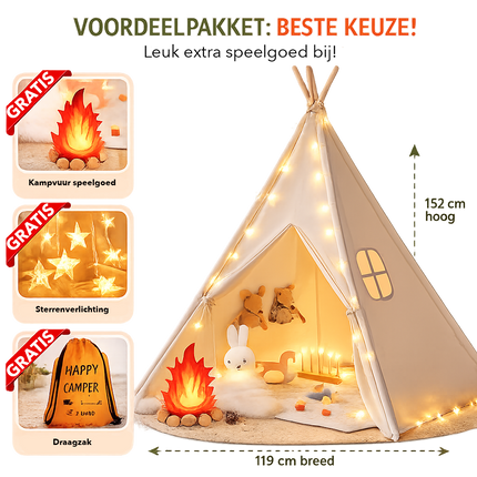 Kinder tipi tent – speeltent voor binnen & buiten (2–3 Kinderen)