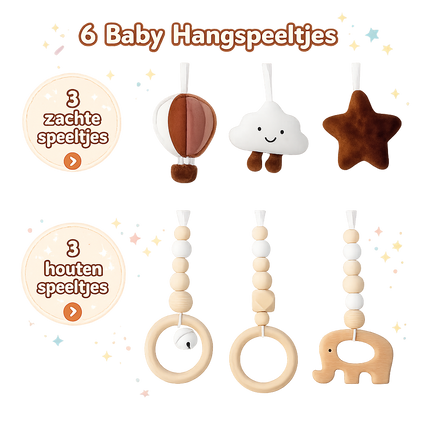 Houten montessori babygym met hangspeeltjes – inklapbaar