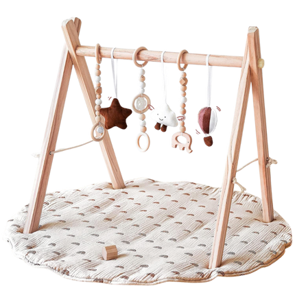 Houten montessori babygym met hangspeeltjes – inklapbaar