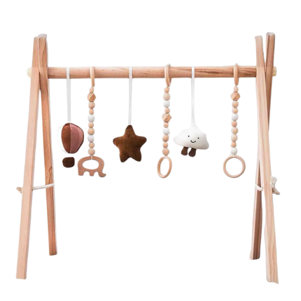 Houten montessori babygym met hangspeeltjes – inklapbaar